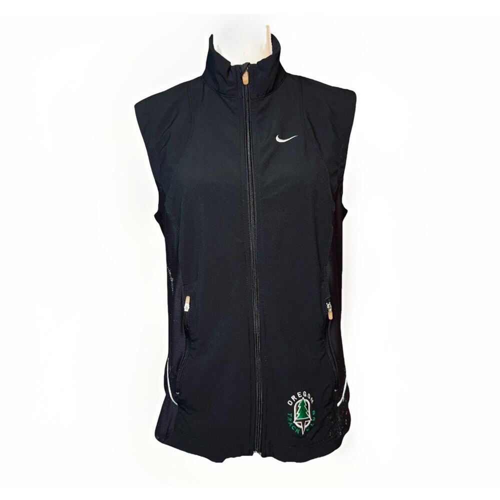 Oregon Track Club Nike OTC Runner Vest Womens LG Black Full Zip Pocket Mesh Back